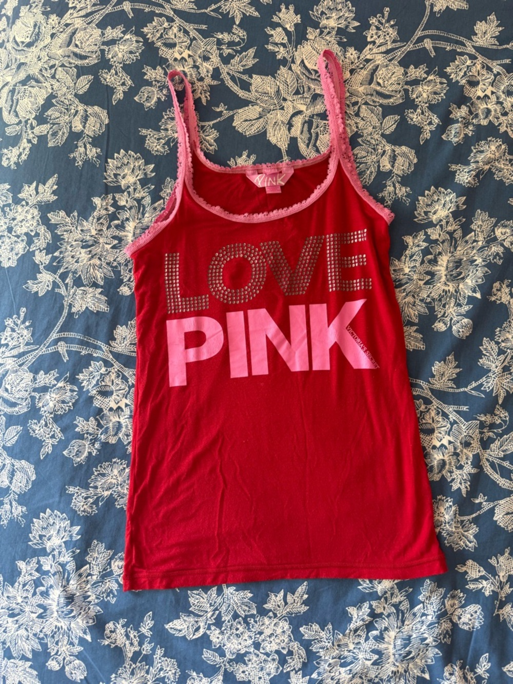 PINK Victoria's Secret Red Tank with Light Pink Trim